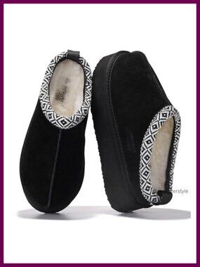 Genuine Leather Slippers Platform Memory Foam Shearling Lined Pull-On